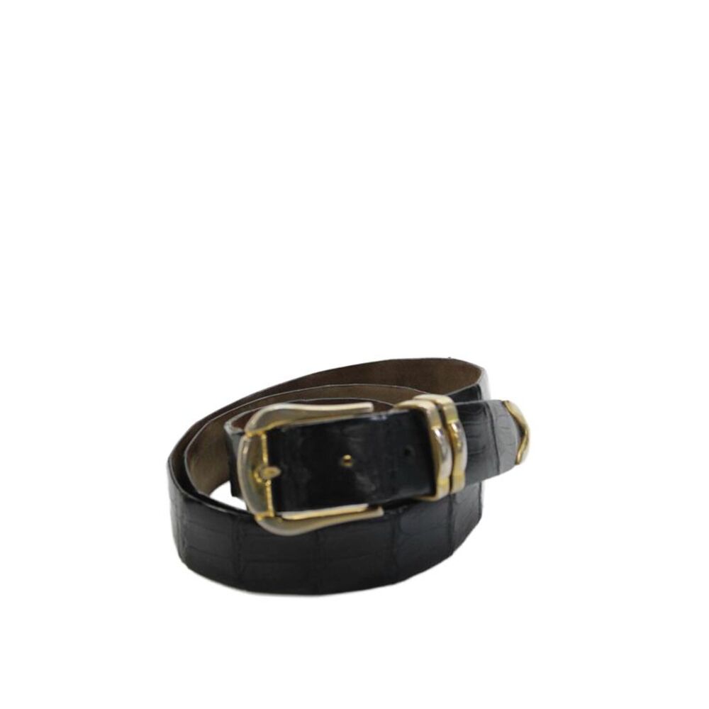 Kashani Mens Crocodile Frame Buckle Belt Black Size 130/154